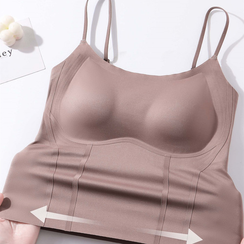 Live broadcast wear-free two-in-one underwear camisole fixed cup beautiful back seamless jelly soft support push-up underwear factory