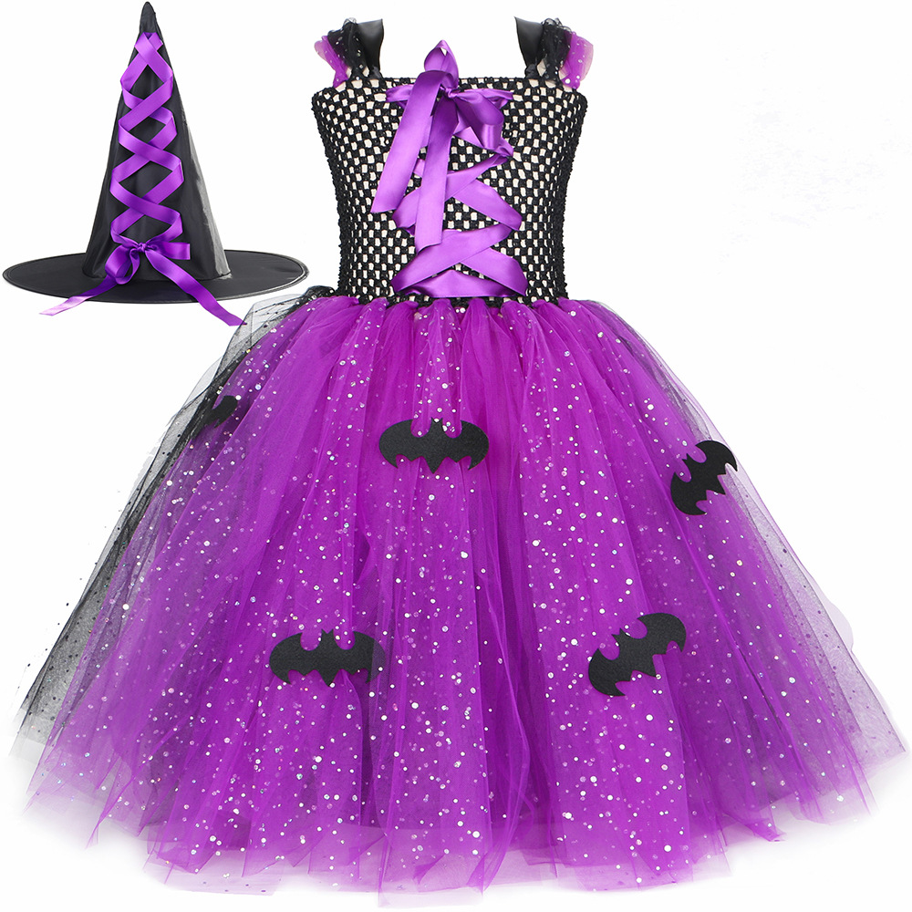 Baby Girls' Clothing long dress for girls sequined mesh tulle skirt bat witch role play_voghion.com