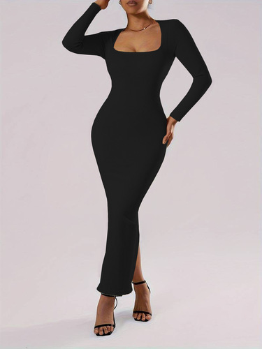 Sheath dress with a V-neckline, suitable for autumn and winter, featuring a petite waist design and reaching to the ankles, in a mature and elegant style for women.