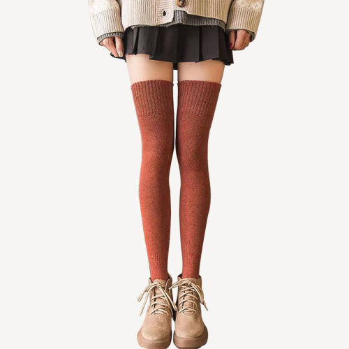 Socks women's autumn and winter stockings solid color versatile terry thickened velvet warm and slim jk over-the-knee calf socks wholesale