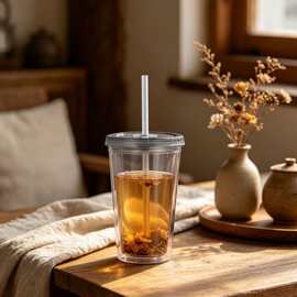 夏季冰饮神器双层隔热吸管杯奶茶杯大容量冰杯办公随行杯可复用