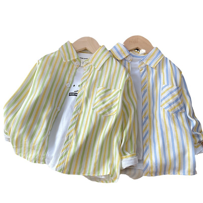 Boys' Shirts Spring & Fall Long-Sleeved K-Style 2025 New Spring Style Outwears Baby Kidsren's Plaid Shirts Trendy