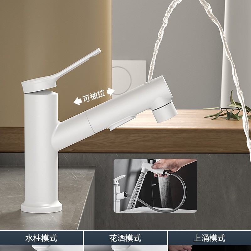 Grifo Extraíble para Lavabo de Cobre Agua Fría y Caliente para Baño