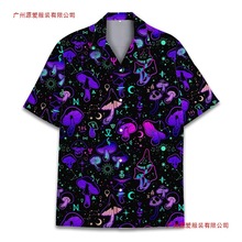 五颜六色的蘑菇3d打印夏威夷衬衫男士暑假植物沙滩衬衫纽扣短袖街