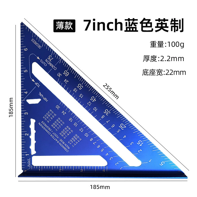 Red metric right angle movable backing ruler aluminum alloy triangle ruler 12-inch 90-degree light ruler measurement tool
