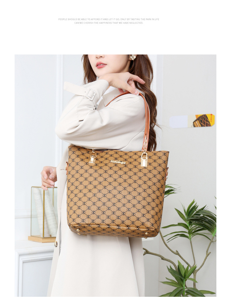 Monogram Pattern Women's Pu Leather Monogram Classic Style Bucket Zipper Bag Sets