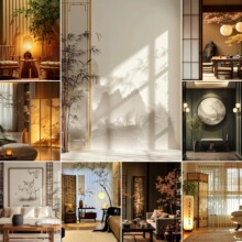 新中式禅意茶室3d立体逼真百搭直播背景布快手 抖音主播背景布