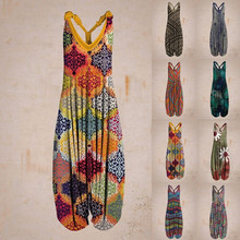 跨境2023新款女装亚马逊民族风印花宽松大码哈伦裤沙滩吊带连体裤