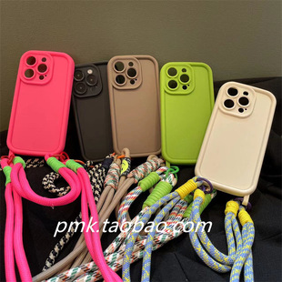 Personalized Contrasting Color Braided Lanyard Suitable for Apple 17 Pro Max Phone Case iPhone 14 Wrist Strap Hand-Held 13 Solid Color