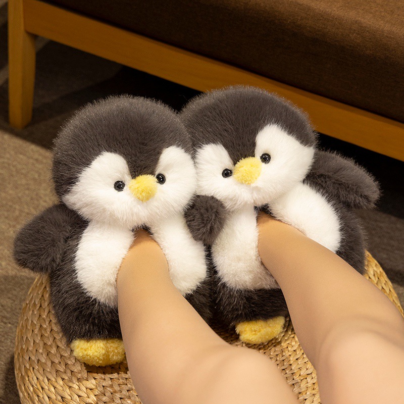 Penguin Baby Zapatillas de algodón mujeres lindas bolsas de pelusa Penguin hogar de fondo grueso invierno damas interior calentamiento zapatillas de lana