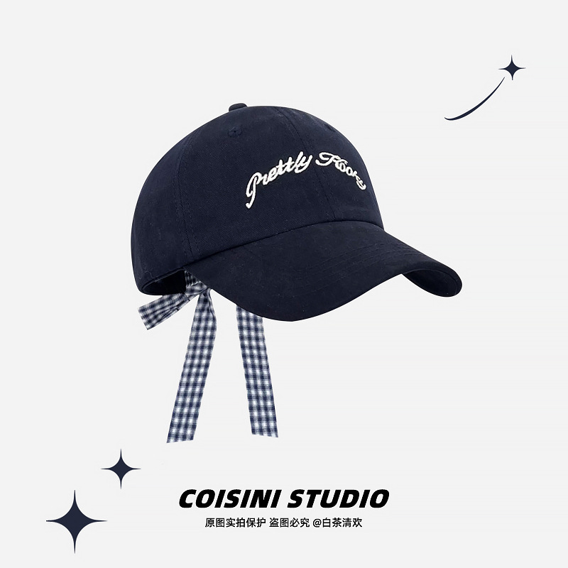 Correa de lazo retro a cuadros letras bordadas gorra de béisbol mujer versión coreana de primavera y verano todo fósforo cara sombrero de lengua de patito