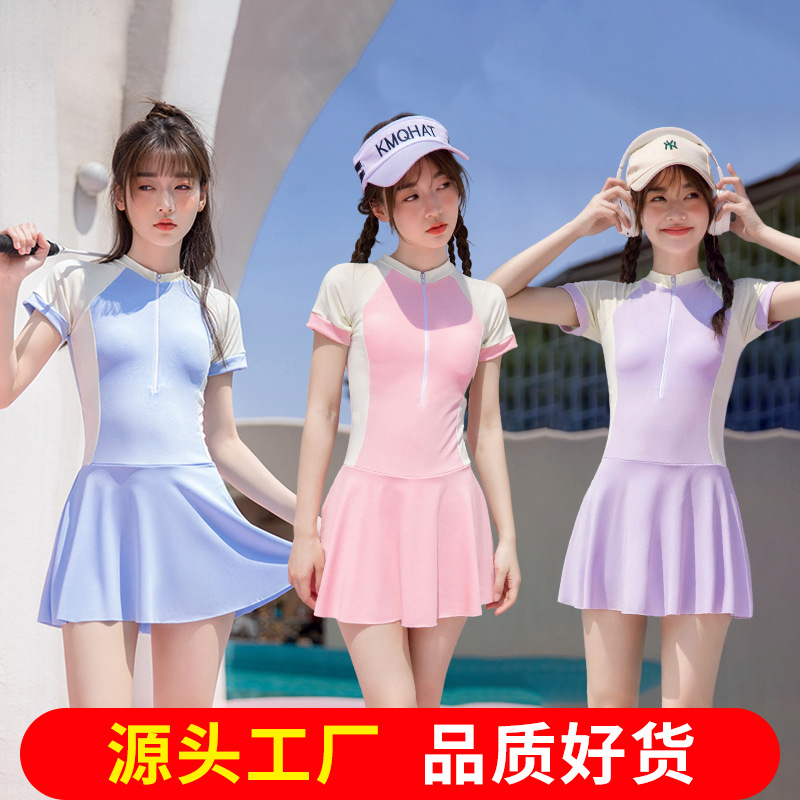 Girls' one-piece swimsuit quick-drying sports with chest pad girls' special swimsuit girls' Korean-style fashion short-sleeved swimsuit