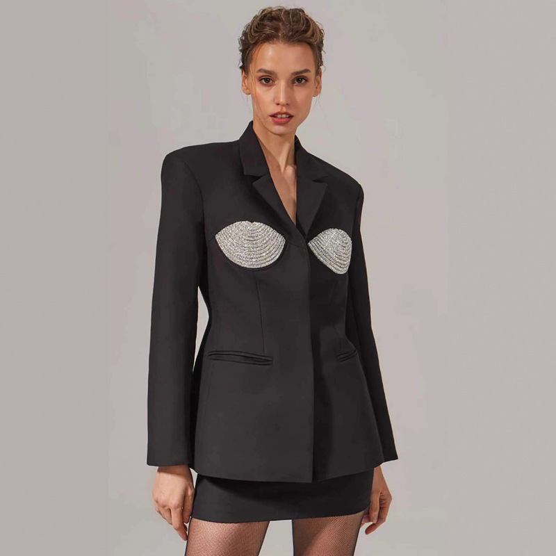 Red Carpet Women's Dress Set Cool Black Beaded Street Party Dress Set Wedding Dress 2-Piece Set