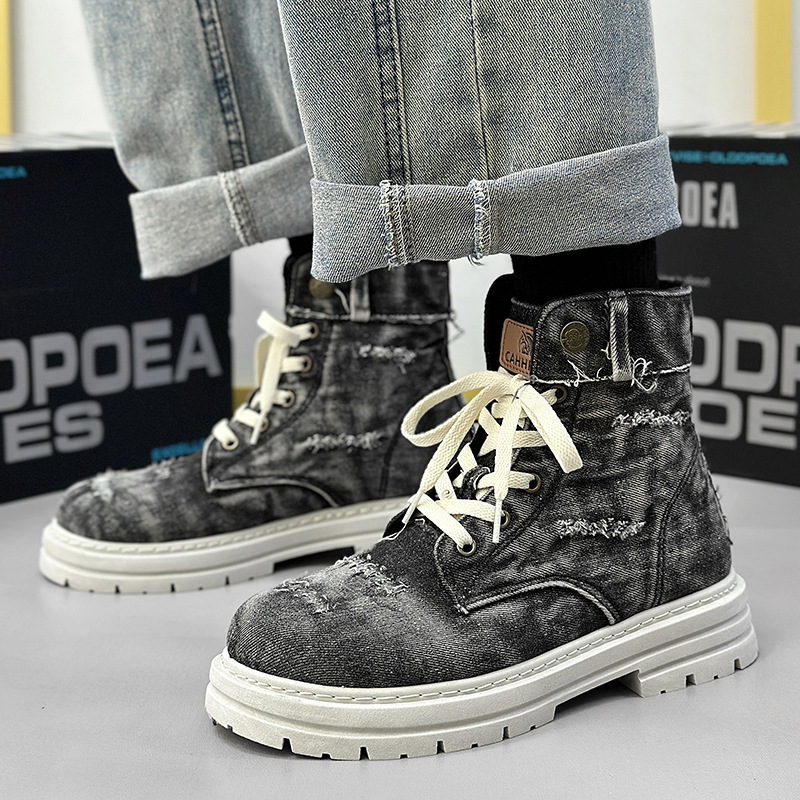 Herrenschuhe neue Herrenschuhe Martin Stiefel schwarzes Leder High Top Style Motorradstiefel Paar Stiefel_voghion.com