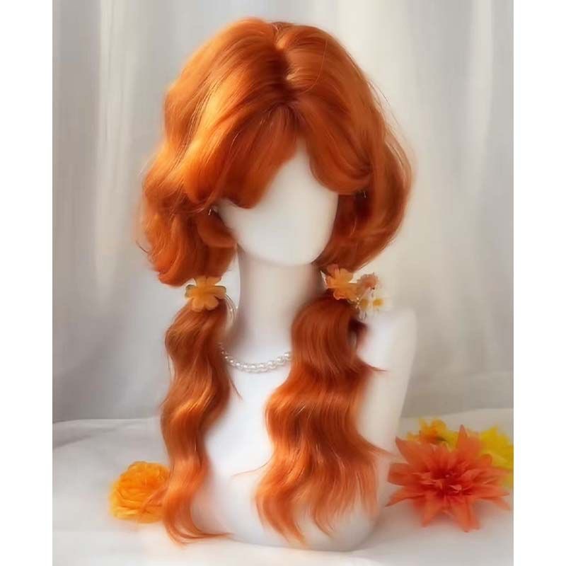 Perruque « Orange Cake » pour femme, couvrant entièrement la tête, style « Egg Curl », effet « Atmosphere », frange, texture « Water Wave », aspect naturel
