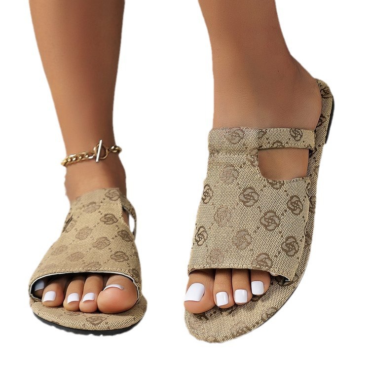 Plus Size Slip-On Beach Slippers – Soft & Stretchy Peep-Toe Design, Comfortable Summer Sandals For Women_voghion.com