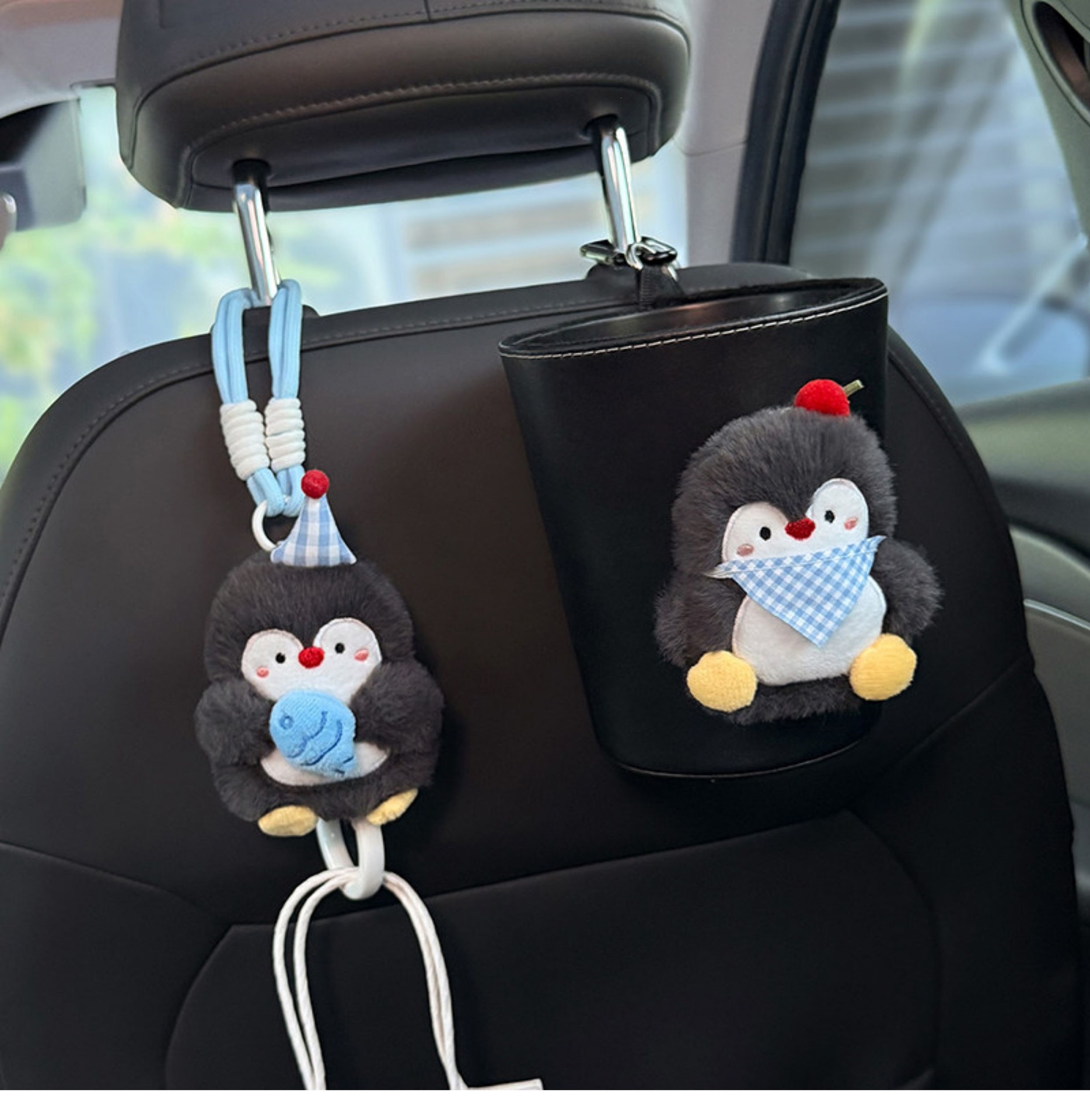 2026 New Penguin Car Trash Bin and Tissue Box 2-in-1 Front and Rear Seat Tissue Hanging Bag Cute Car Storage