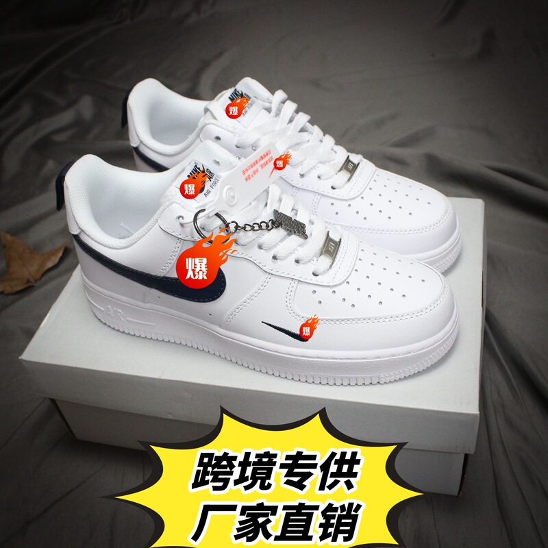 Wmns Air Force 1'07 Low White and Dark Blue Men's and Women's Air Force One Low-Top Casual Sports Sneakers