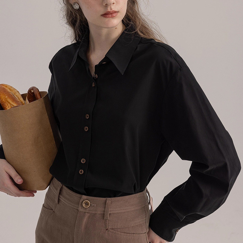 Daily "Frida's Rose" Suede-Like Textured French-Style Long-Sleeve Shirt with Embroidered Back for Commuting Daily "Frida's Rose" Suede-Like Textured French-Style Long-Sleeve Shirt with Embroidered Back for Commuting
