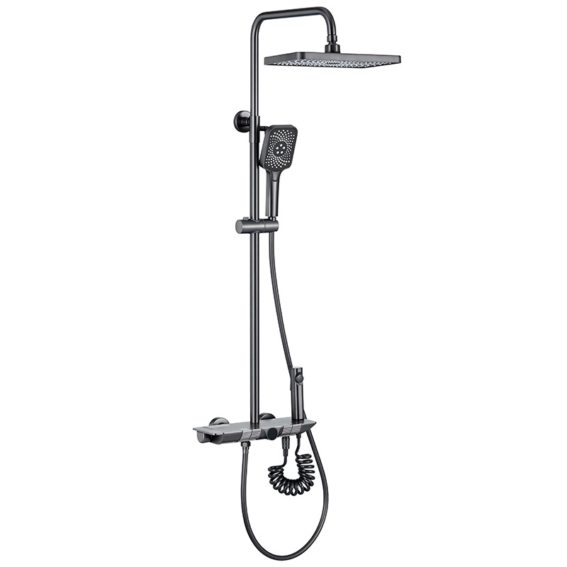 Gun Gris Botón de piano Juego de ducha Baño de lluvia Pantalla digital de temperatura constante Baño doméstico Boquilla presurizada