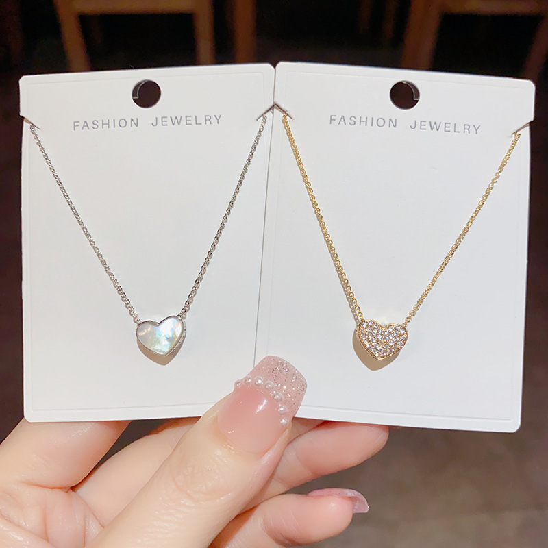 Tiktok-Inspired Light Luxury High-End Double-Sided Micro-Inlaid Shell Heart Clavicle Chain, Unique Design Versatile Necklace Tiktok-Inspired Light Luxury High-End Double-Sided Micro-Inlaid Shell Heart Clavicle Chain, Unique Design Versatile Necklace