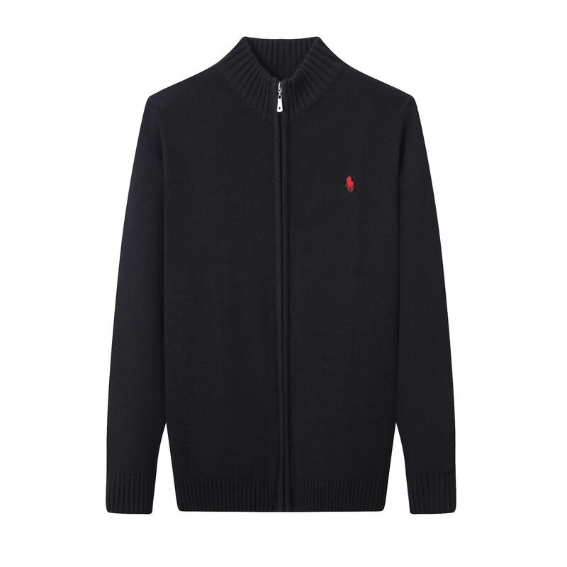 Cross-Border Export Rl Paul Pony Logo Men's Sweater Cardigan Zipper Stand Collar Men's Sweater Slim Knitted Sweater for Men