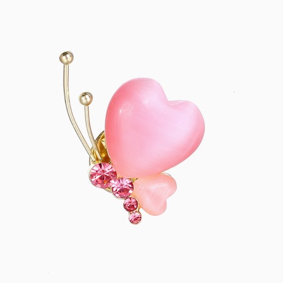 New Green Cat's Eye Stone Heart Butterfly High-End Brooch for Women Anti-Exposure Safety Pin Cute Japanese-Style Pin Accessory Wholesale