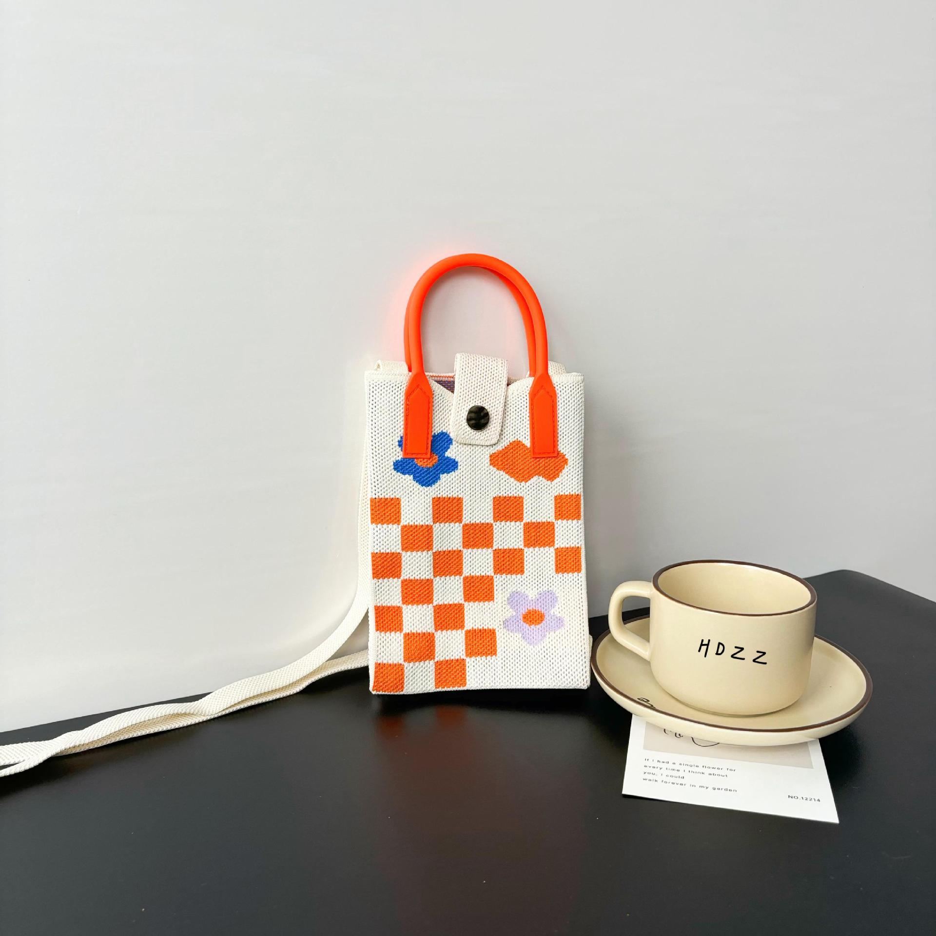 꽃무늬 격자 - 흰색 주황색