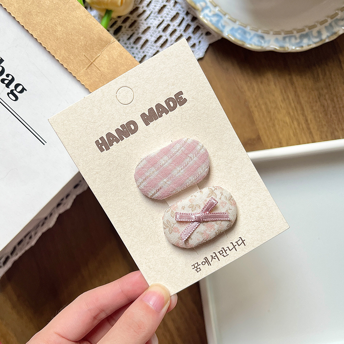 Pink White Checker Butterfly Hairpin