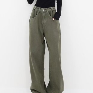 American Style Vintage Vibe Pants Ins High Street Trendy Brand Army Green Jeans Men's Loose Straight Japanese Overalls