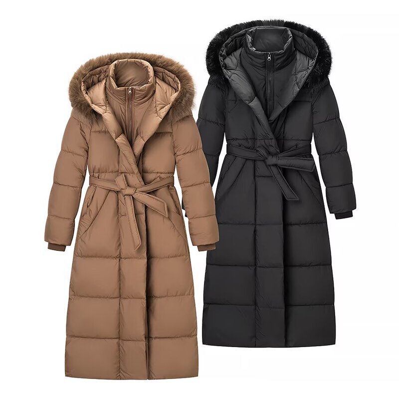 2025 European and American New Fashion Trend Women's Hooded Belted Cotton Long Coat 2025 European and American New Fashion Trend Women's Hooded Belted Cotton Long Coat