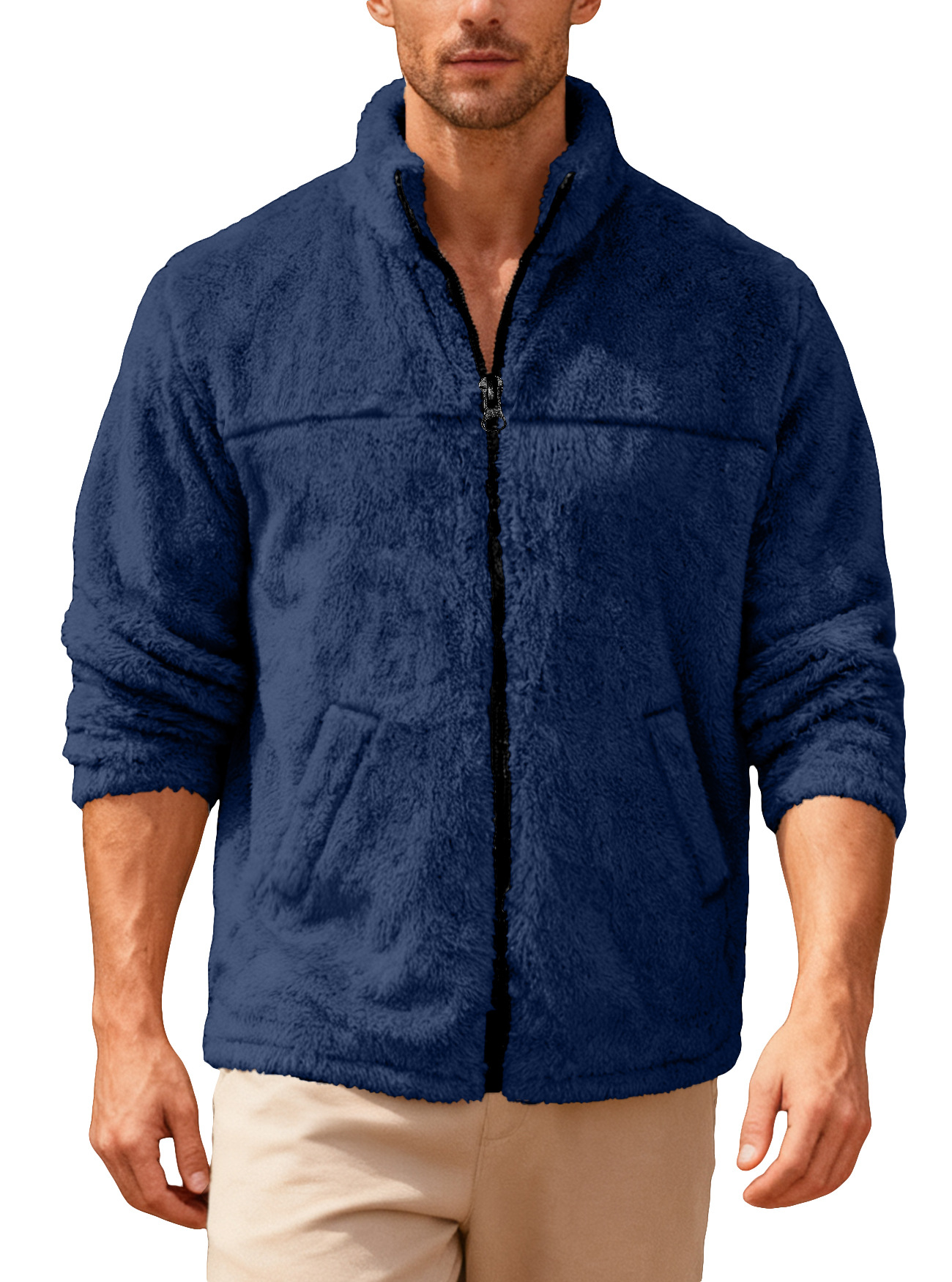 Nuevo transfronterizo de Europa y América Amazon otoño y invierno hombre cuello agitado chaqueta con cremallera chaqueta casual de gran tamaño