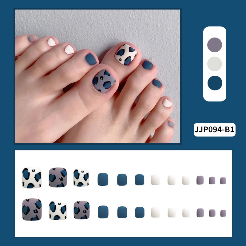 El comercio exterior de moda contraste de color parche de uñas de pie atmósfera elegante blanquear 24 piezas de uñas de pie de estampado leopardo dulce y cool simple