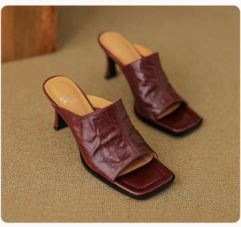 Sandal cao gót nữ hở mũi quai ngang da dê gót 7 cm kiểu Hàn Quốc — đen chi tiết 22