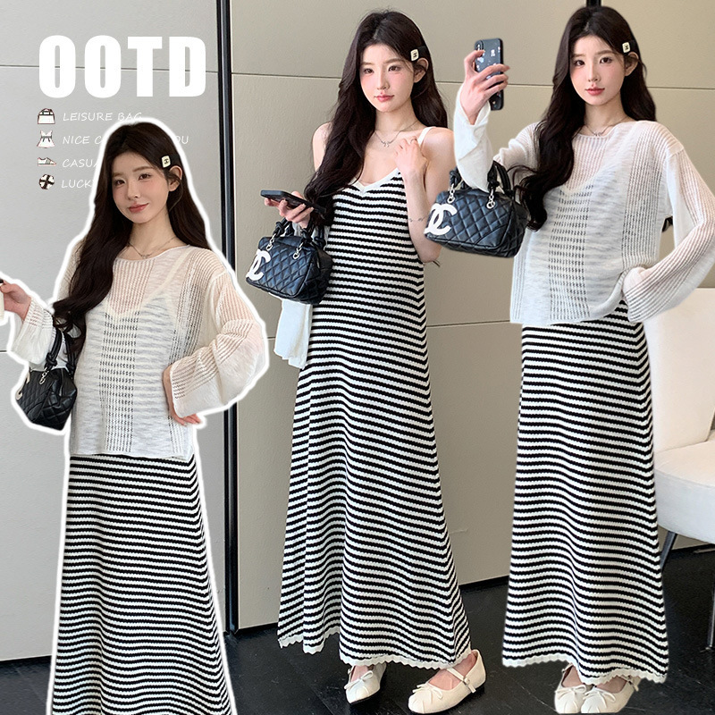 Pregnant Women's Outfit: a Complete Set of Trendy Mom Spring and Summer Camisole Dresses, Hollow-Out Knit Loose-Fitting Lazy-Style Cover-Up Tops for Women