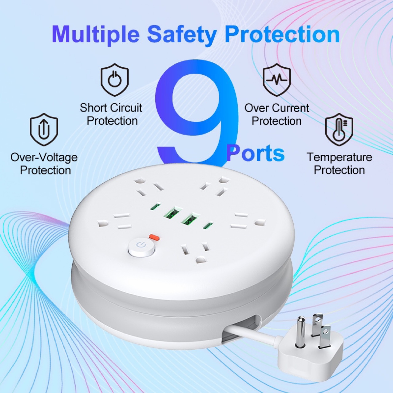 Transfronterizos para enchufes de almacenamiento estándar estadounidenses, enchufes de fila de discos de bobinado estadounidenses con placa de enchufe de protección contra sobretensiones USB