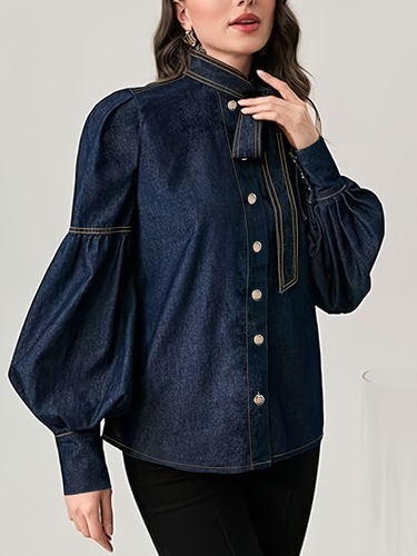 Women Fashion Bow Design High Neck Blouses 2024 New Spring