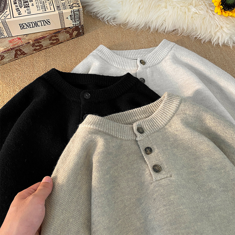 Cleanfit Henley Knit Sweater – Heavyweight Relaxed Pullover With Ribbed Hem_voghion.com