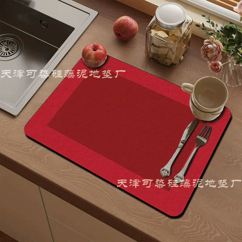 Современный простой коврик для кухонного слива из диатомовой грязи в клетку, нескользящий разделитель для посуды, декоративный коврик для стола