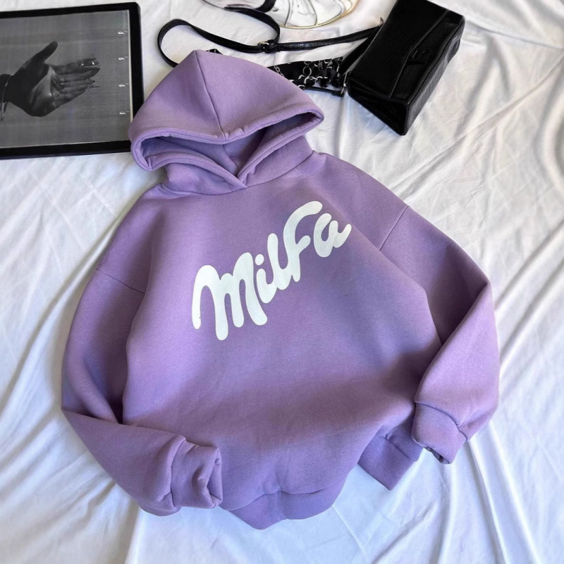 Maillard Wear Purple Hooded Sweat Men's and Women's Autumn and Winter 2024 New fleece-lined Thickened Lazy Style Loose Top