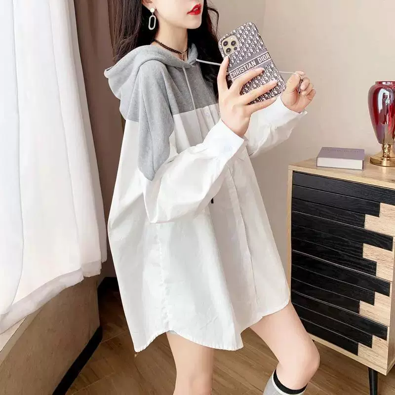 适合高个子的卫衣棉大码慵懒风宽松薄款连帽卫衣女2022新款拼接设