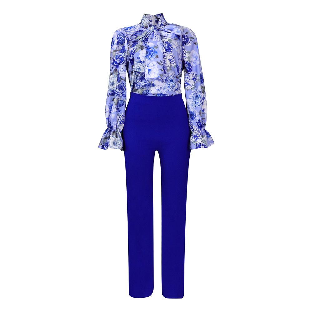 loose large size casual printed long-sleeved shirts wide-leg pants cross-border two-piece set_voghion.com