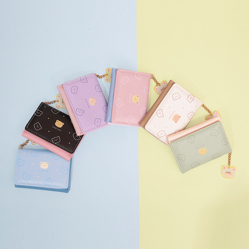 Women's wallet wholesale children's short cute bear tri-fold zipper student coin purse cartoon small wallet card holder