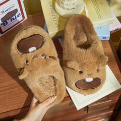 蚂蚁之恋秋冬新品卡通可爱憨憨土拨鼠儿童居家外穿女款包头棉拖鞋