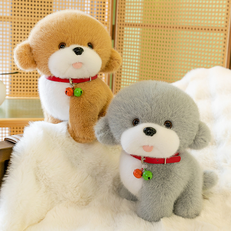 Campana Bichon perro muñeca peluche simulación taza de té perro cachorro muñeca de trapo niño regalo de cumpleaños femenino