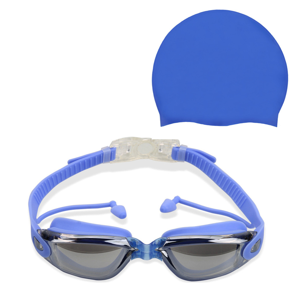 파란색 수영 고글 가방 + 실리콘 캡
