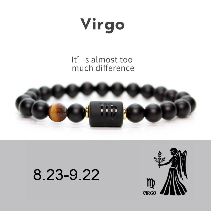 Modelos de explosión transfronterizos europeos y americanos pulsera elástica de doce constelaciones calientes pulsera de piedra de ágata negra natural para hombres virgen