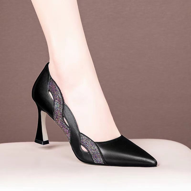 2025 Spring and Autum New High-Heeled Shallow Mouth Rhinestone Exquisite Pointed Toe Versatile Fashionable Professional Work Fashion Shoes 2025 Spring and Autum New High-Heeled Shallow Mouth Rhinestone Exquisite Pointed Toe Versatile Fashionable Professional Work Fashion Shoes