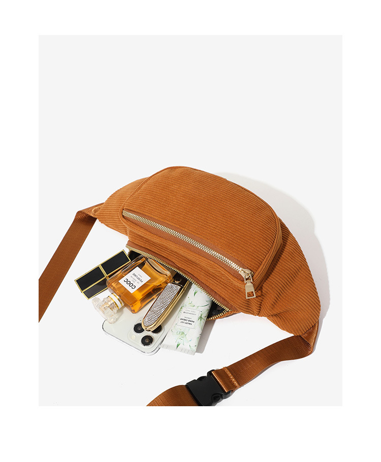 101g Weight Polyester Lining Material Zipper Closure Type Single Shoulder Strap Strap Type Fanny Pack Bags Type Casual, Street Occasion Corduroy Material Solid Color Pattern Spring Season Women's Gender Streetwear Style Dumpling Shape Shape Medium Size Women's Streetwear Solid Color Corduroy Waist Bags 2