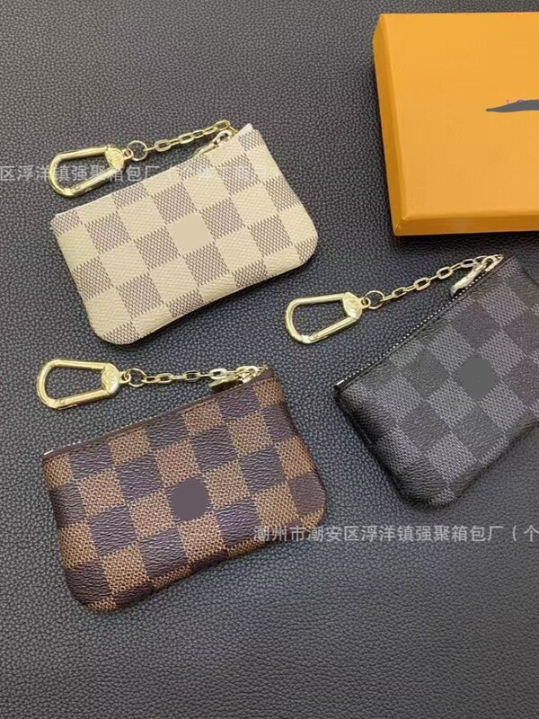 潮酷高级拉链挂扣简约时尚老花皮质轻奢钱包卡夹卡包零钱包钥匙包|undefined